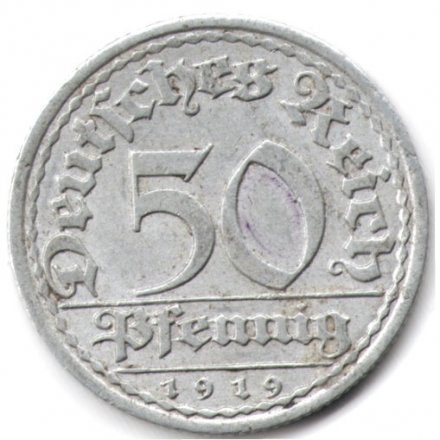 Веймарская республика 50 пфеннигов 1919 год (A)