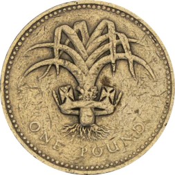 Великобритания 1 фунт 1990 год - Лук-порей (символ Уэльса)