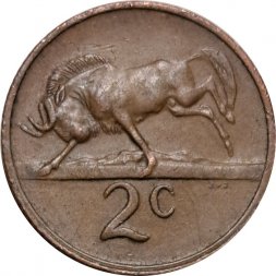 ЮАР 2 цента 1977 год - Белохвостый гну