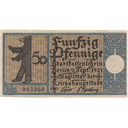 Германия (нотгельд) 50 пфеннигов 1921 год - Серия &quot;Районы Берлина&quot;. Шарлоттенбург 1830 (вид 2) - XF