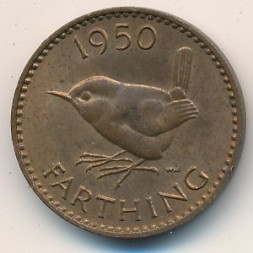 Монета Великобритания 1 фартинг 1950 год - Крапивник