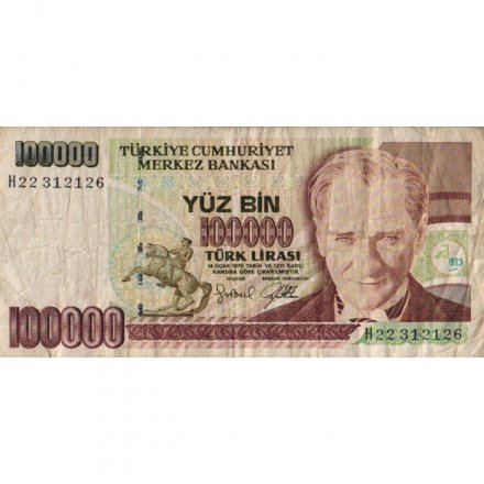 Турция 100000 лир 1997 год - Президент Кемаль Ататюрк. Дети преподносят цветы Ататюрку - F