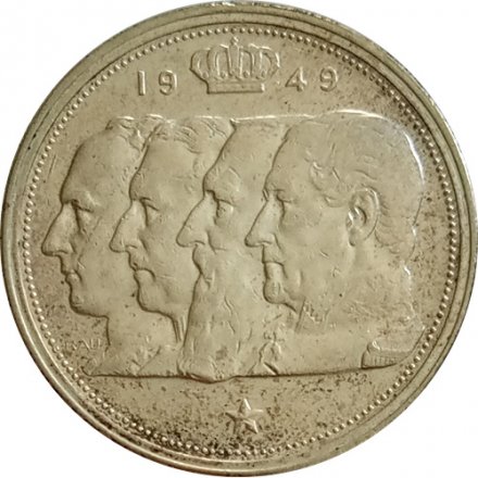 Бельгия 100 франков 1949 год (BELGIE) - Монетное отношение аверс/реверс (180°)