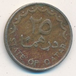 Монета Катар 25 дирхамов 1976 год