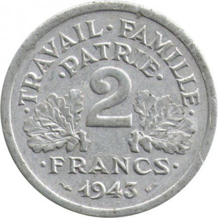 Франция 2 франка 1943 год - Режим Виши (без отметки МД)