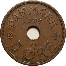 Дания 5 эре 1934 год - Король Кристиан X