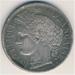 Франция 5 франков 1849 год