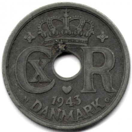 Дания 25 эре 1943 год - Король Кристиан X