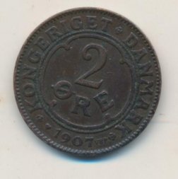 Дания 2 эре 1907 год - Фредерик VIII