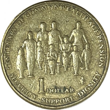 Австралия 1 доллар 2009 год - 100 лет выплаты пенсий в странах Содружества