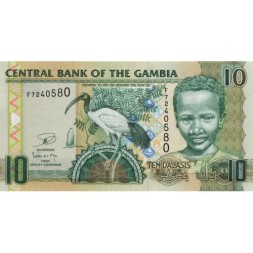Гамбия 10 даласи 2012 год - Гамбийский мальчик. Здание Центрального банка - UNC