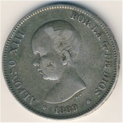 Испания 5 песет 1889 год