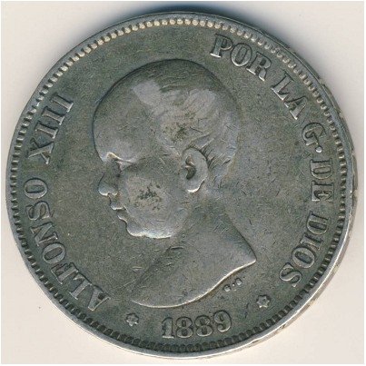 Испания 5 песет 1889 год