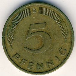 ФРГ 5 пфеннигов 1980 год - D