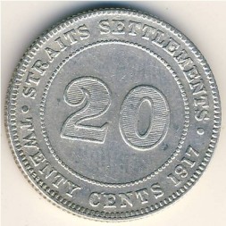 Стрейтс-Сетлментс 20 центов 1917 год
