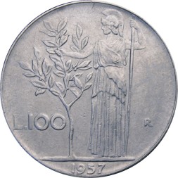 Италия 100 лир 1957 год - Минерва