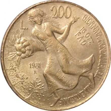 Италия 200 лир 1981 год - ФАО. Всемирный день продовольствия