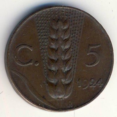 Италия 5 чентезимо 1924 год