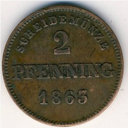 Бавария 2 пфеннинга 1863 год