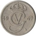 Швеция 25 эре 1947 год (никелевая бронза, &quot;GV&quot; на аверсе)