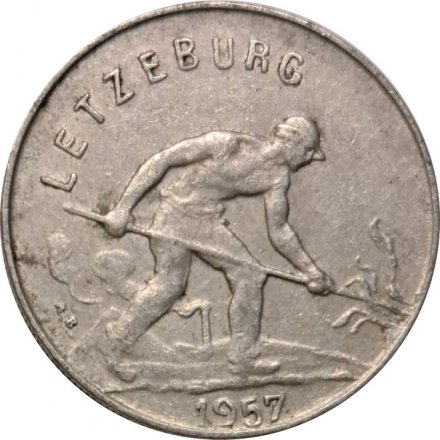 Люксембург 1 франк 1957 год - Рабочий-пудлинговщик