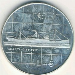 Мальта 5 лир 1986 год