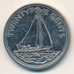 Монета Багамские острова 25 центов 2005 год - Парусная яхта