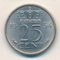 Нидерланды 25 центов 1954 год - Королева Юлиана