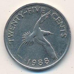 Монета Бермудские острова 25 центов 1988 год