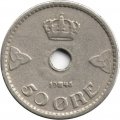 Норвегия 50 эре 1945 год (Круг c отверстием)