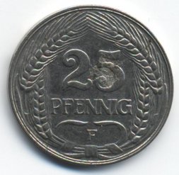 Германия 25 пфеннигов 1912 год (F)