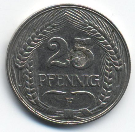 Германия 25 пфеннигов 1912 год (F)