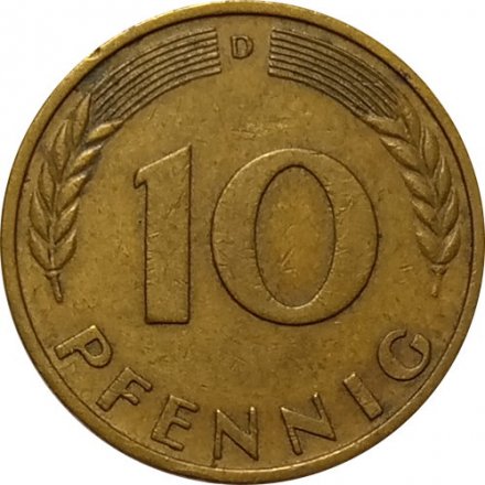 ФРГ 10 пфеннигов 1968 год - D