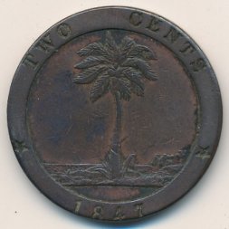 Либерия 2 цента 1847 год