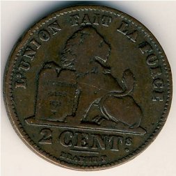 Бельгия 2 сантима 1902 год