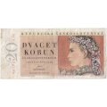 Чехословакия 20 крон 1949 год - Девушка с цветочным венком. Цветы - F