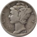 США 1 дайм (10 центов) 1942 год - Mercury Dime (D)