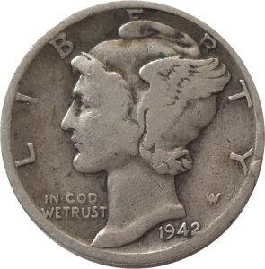 США 1 дайм (10 центов) 1942 год - Mercury Dime (D)