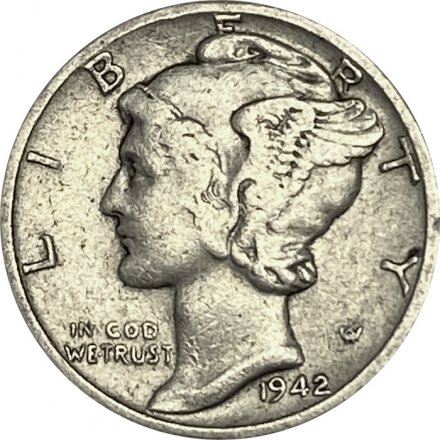 США 1 дайм (10 центов) 1942 год - Mercury Dime (D)