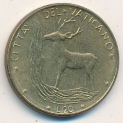 Ватикан 20 лир 1977 год