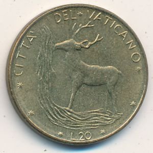 Ватикан 20 лир 1977 год