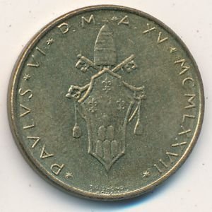 Ватикан 20 лир 1977 год