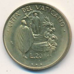 Ватикан 20 лир 1995 год
