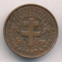 Монета Французская Экваториальная Африка 50 сентим 1943 год