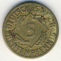 Веймарская республика 5 рентенпфеннигов 1924 год (J)
