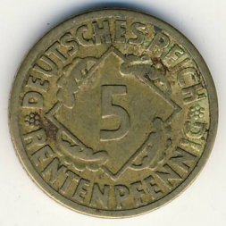 Веймарская республика 5 рентенпфеннигов 1924 год (J)
