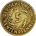 Веймарская республика 5 рентенпфеннигов 1924 год (J)