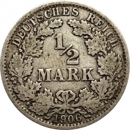 Германия 1/2 марки 1906 год (А)