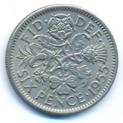 Великобритания 6 пенсов 1955 год