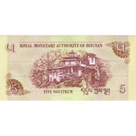 Бутан 5 нгултрум 2011 год - Монастырь Такцанг-лакханг. Дхармачакра - UNC